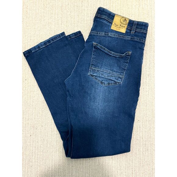 Nat Nast Jeans Mens 34x32 Blue Maverick Straight Dark Wash Faded Luxury Denim - Picture 1 of 4